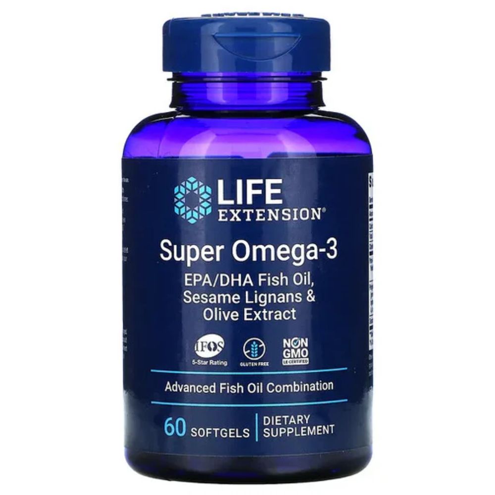 Super Omega-3 EPA/DHA, Lignanos de Sesamo y Extracto de Oliva (60 softgels), Life Extension